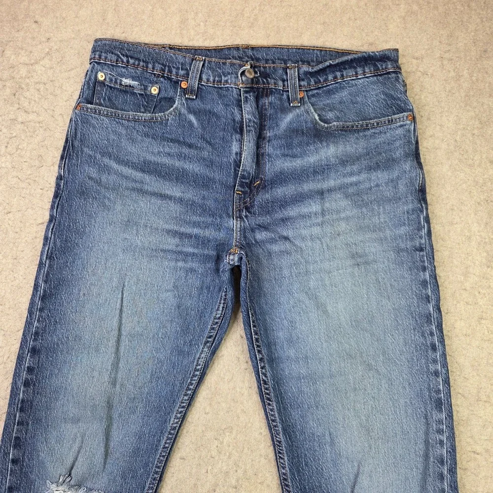 Levi's 502 Tapered Jeans 36x34 Dark Wash Stretch Denim Regular Taper Distressed